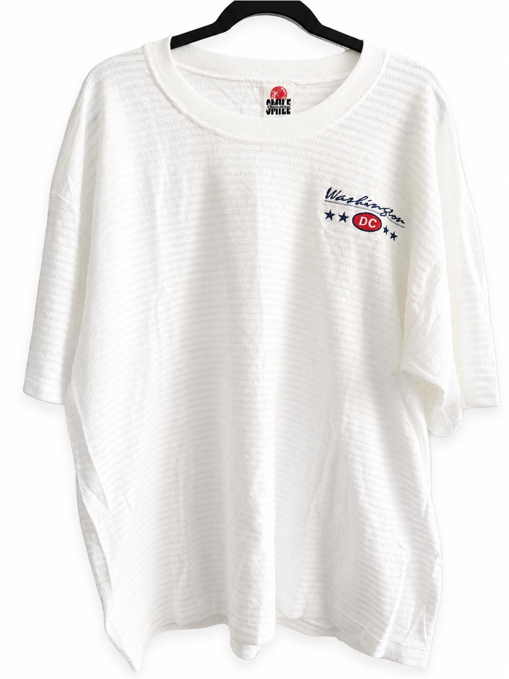 Vintage Washington DC USA Made White Textured Embroidered Souvenir T-Shirt XL